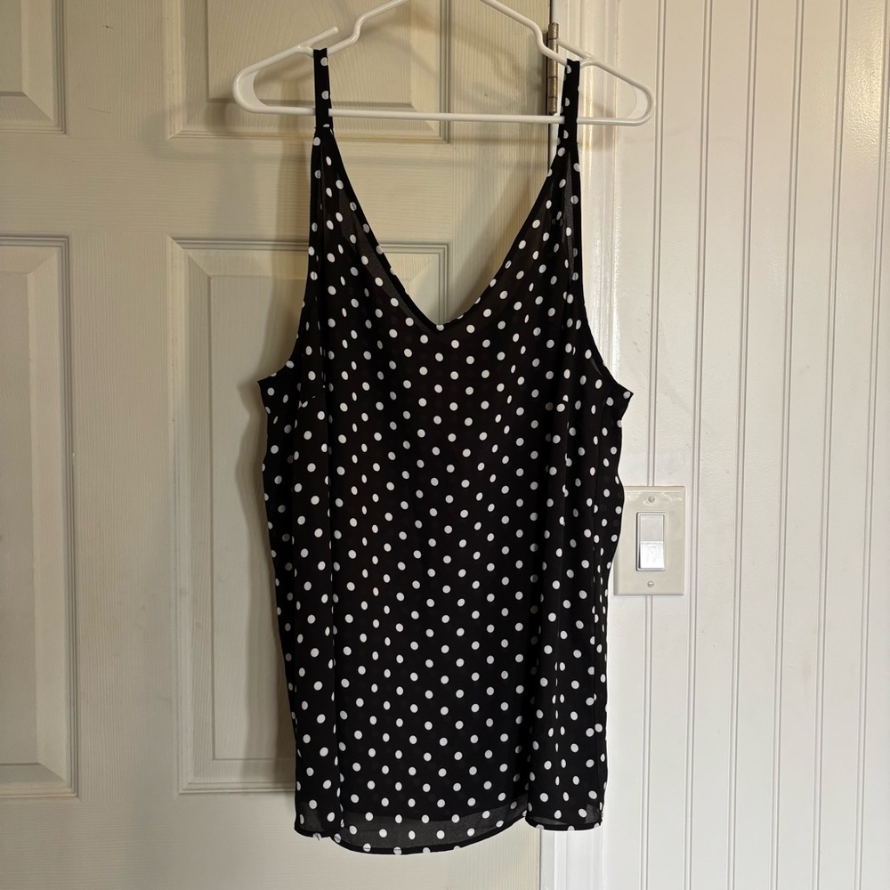 Torrid Georgette V Neck Racerback Black Camisole Cami Polka Dots Chiffon - Picture 2 of 9